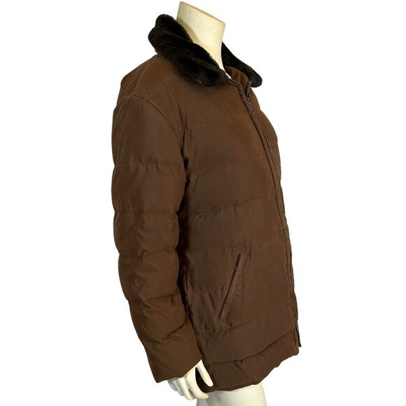 Andrew Marc Duck Down Feather Puffer Coat Chocolate Brown Jacket Faux Fur Collar - Picture 5 of 13
